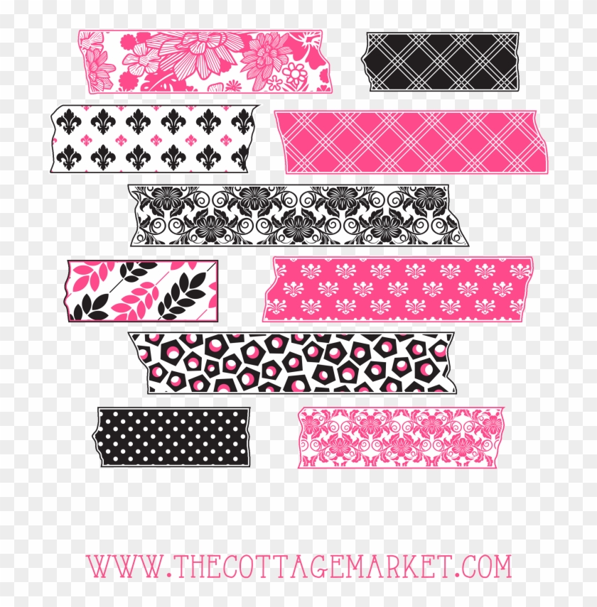Free Hot Pink And Toile Digital Washi Tape Collection - Washi Tapes Pink Clipart