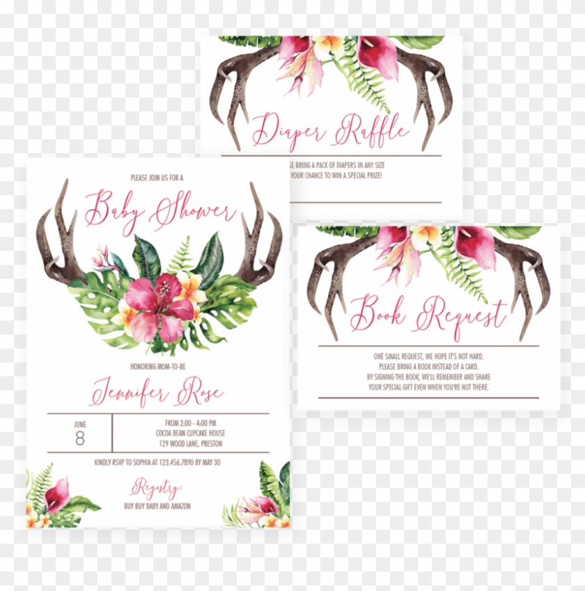 Floral Antler Baby Shower Invitation Set Download By - Boho Baby Shower Invite Clipart