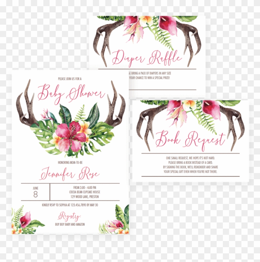 Floral Antler Baby Shower Invitation Set Download By - Boho Baby Shower Invite Clipart #5900081
