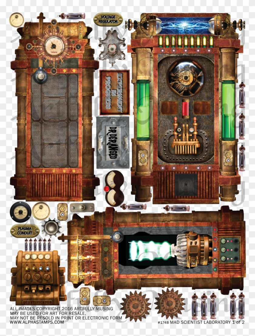 Mad Scientist Laboratory Collage 2-sheet Set - Steampunk Mad Scientist Lab Clipart