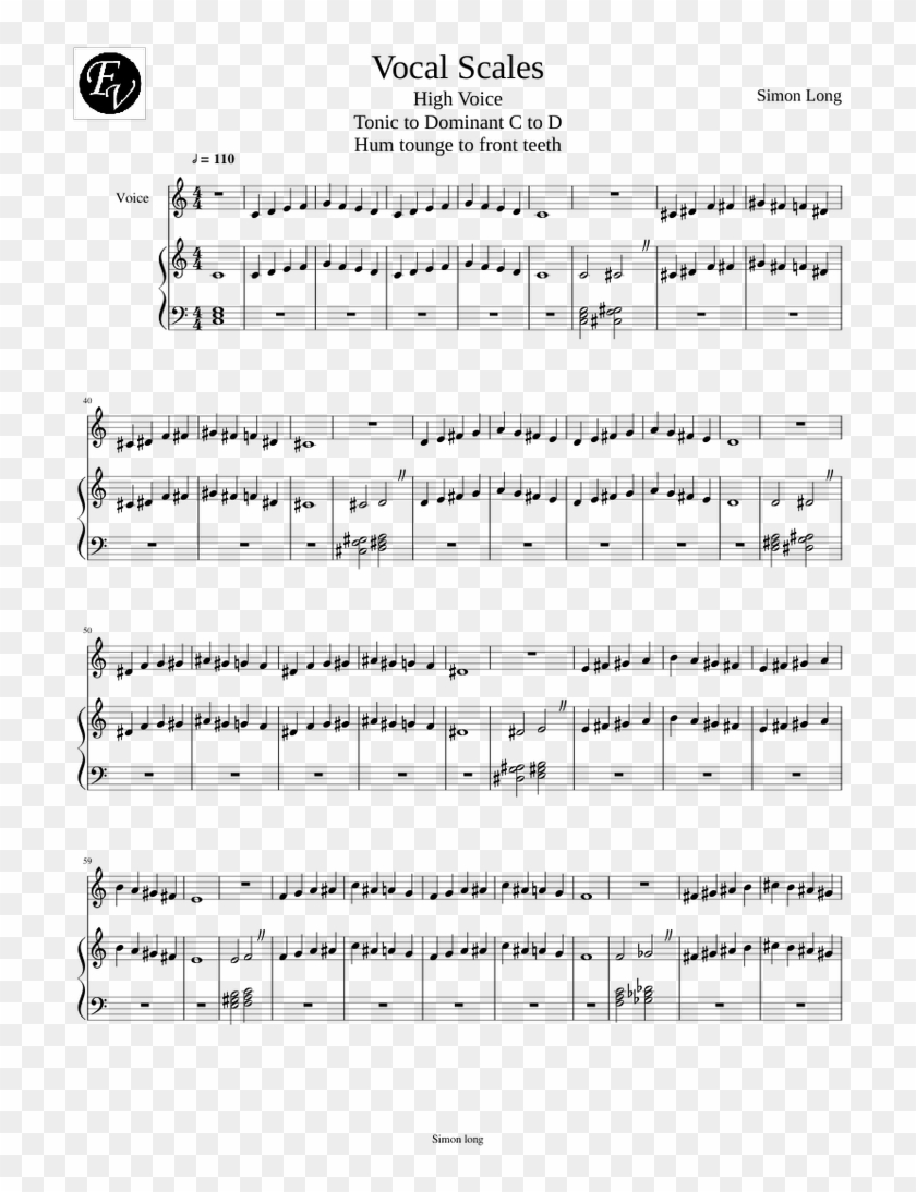 High Voice Tonic To Dominant C To D Hum Tounge To Front - Sheet Music Clipart #5911229