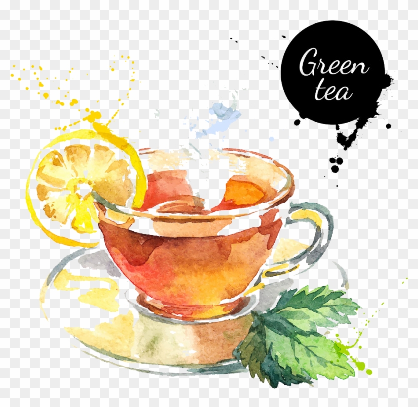 Svg Transparent Stock Green Tea Painting Lemon Transprent - Tea With Lemon Watercolor Clipart