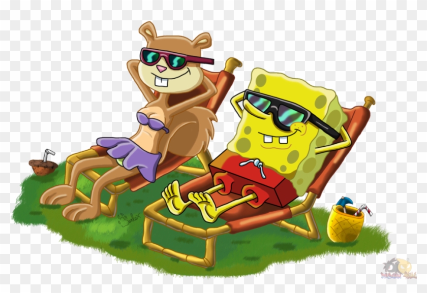 Patrick Star, Sandy Cheeks, Spongebob Squarepants, - Spongebob Sandy In Summer Clipart