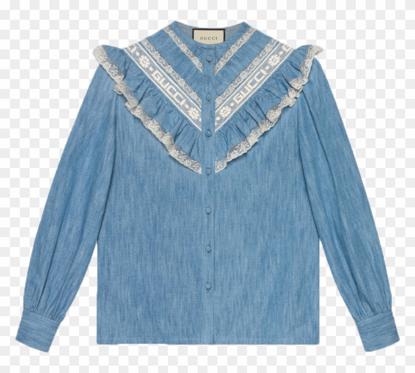 Gucci Denim Ruffle Shirt - Cardigan Clipart #5926573