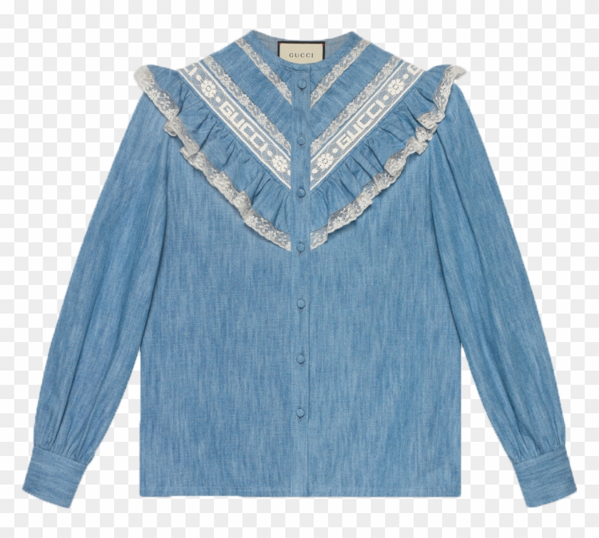 Gucci Denim Ruffle Shirt - Cardigan Clipart