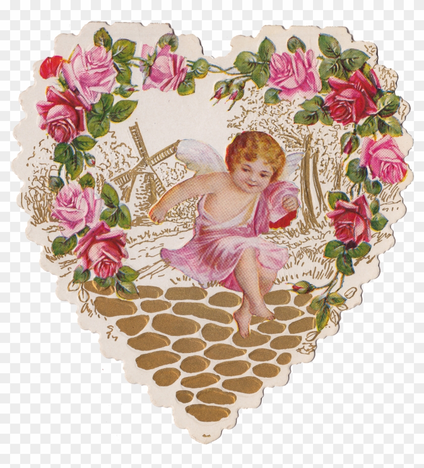 Die Cut Rose Heart With Cherub & “dear Friend” Poem - Rose Border Transparent Background Clipart #5928075