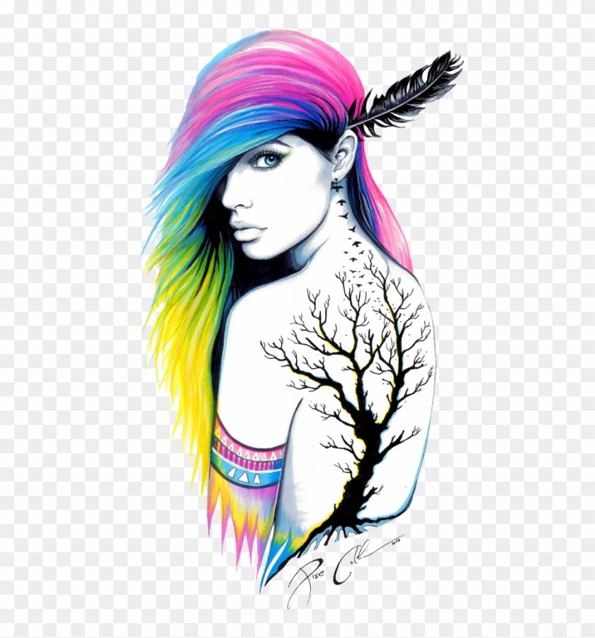 #tattoo #rainbow #lady #women #indian #feather - Love Beautiful Easy Drawings Clipart #5930486