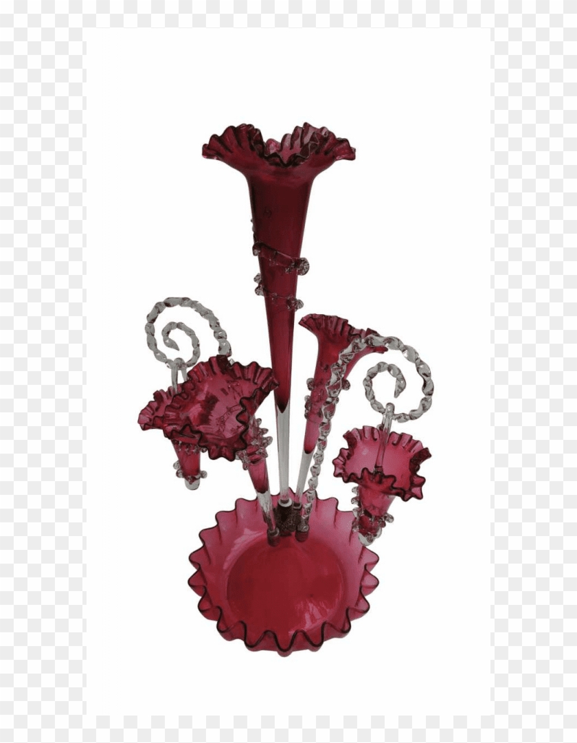 Victorian Cranberry Glass Epergne 3 Trumpets And 2 - Centrepiece Clipart
