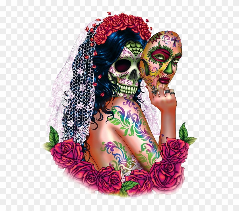 Day Of Dead Bride With Face - Illustration Clipart