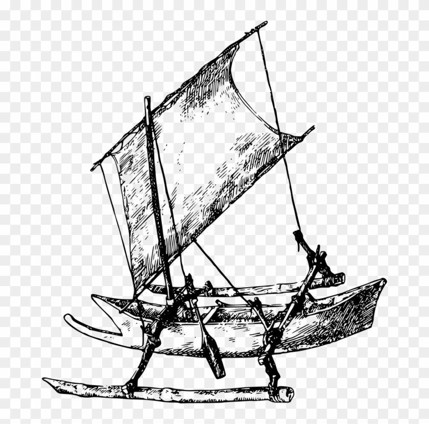 Sailboat Outrigger Canoe - Old Boat Icon Transparent Clipart