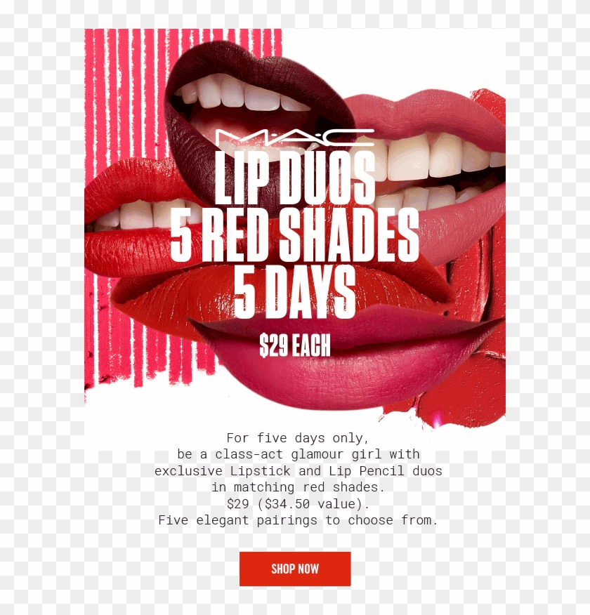 Mac 5 Red Shades, 5 Days For Five Days Only, - Mac Lip Duos Clipart #5938862
