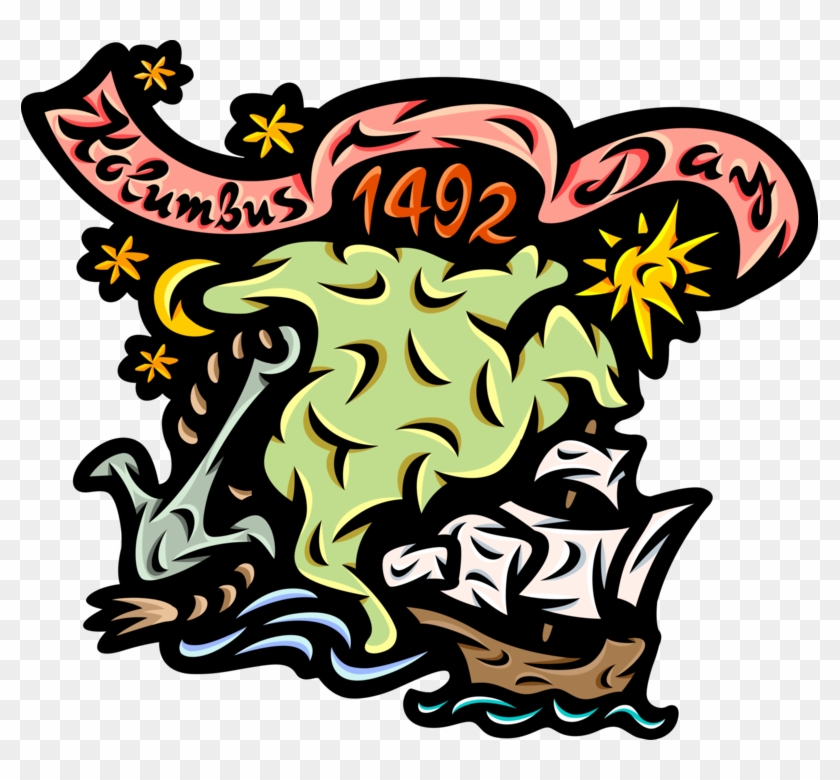 Vector Illustration Of Columbus Day 1492 Tall Ship Clipart #5943201