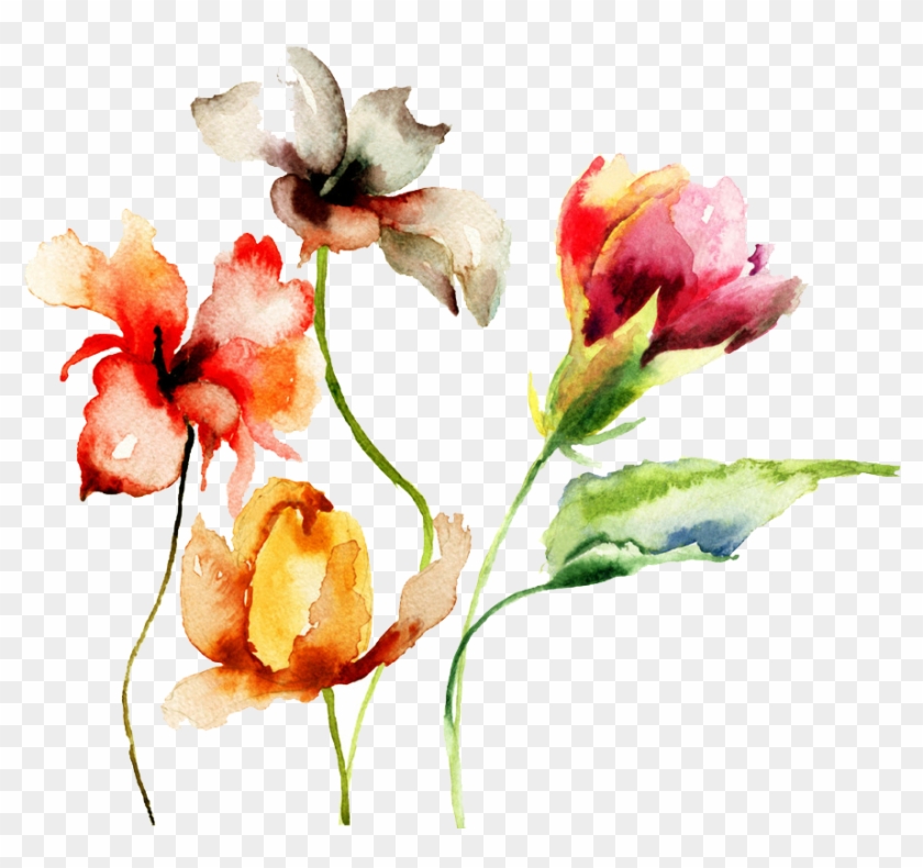 Paper Painting Flowers - Watercolor Flowers Drawings Png Clipart #5943430