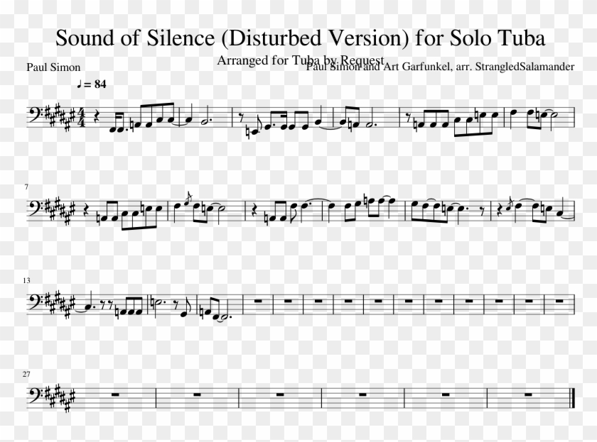Sound Of Silence Disturbed Version For Solo Tuba - Sound Of Silence For Tuba Clipart #5944338