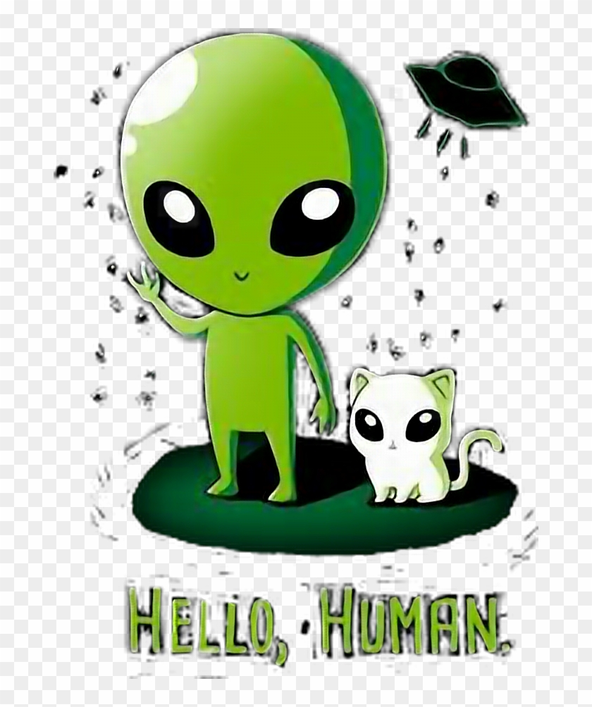 #scgreen #green #alien #cat #cute #hello #human #ftestickers - Cute Kawaii Alien Cartoon Clipart