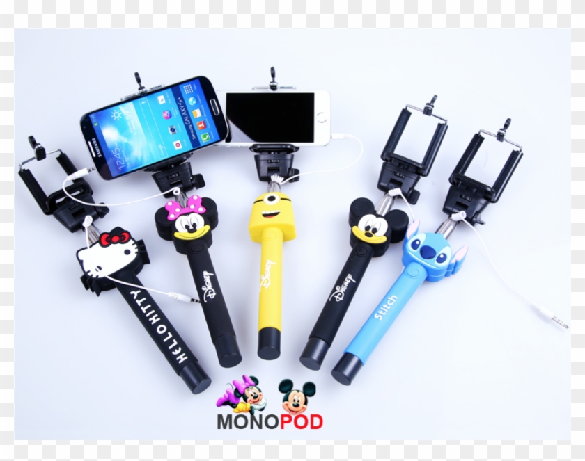 Mickey, Minnie Adjustable Selfie Stick Cable Control, - Mickey Mouse Clipart #5945310
