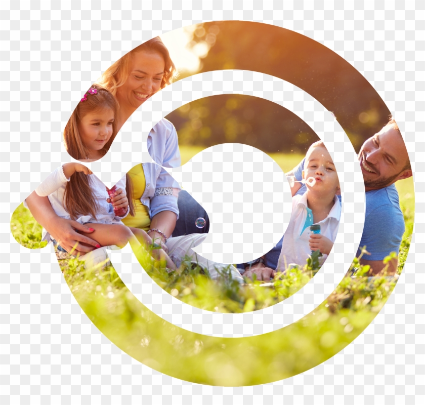 Family Outside In Grass Playing With Bubbles - Circle Clipart