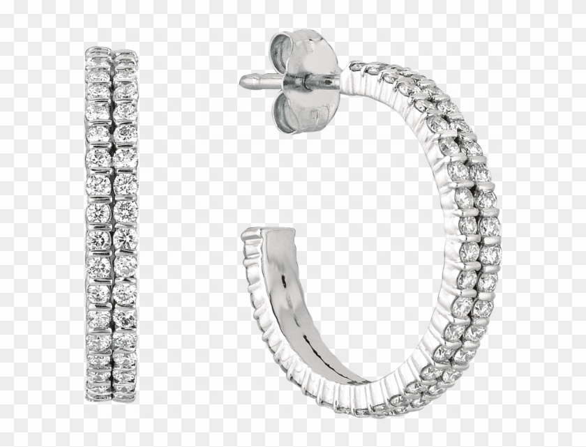 18kt White Gold Minilok 2 Row Diamond Hoop - Body Jewelry Clipart #5954582