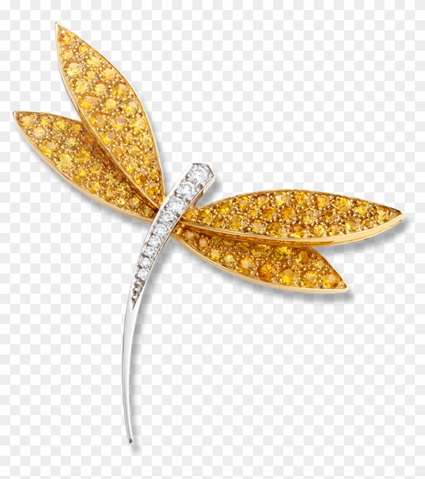 Van Cleef & Arpels White Gold Dragonfly Clip With Yellow - Van Cleef Dragonfly - Png Download
