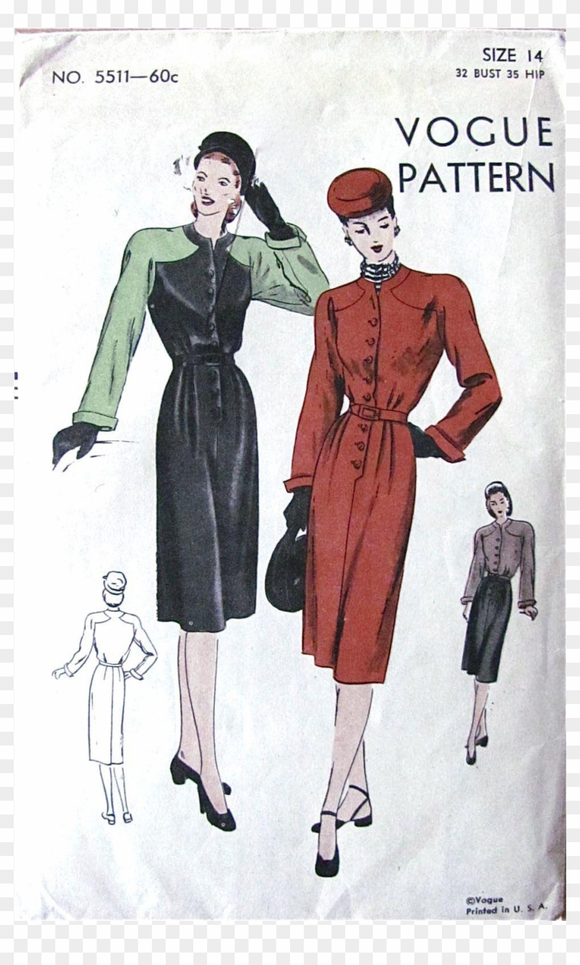 1940s Dress Pattern, Vogue 5511, Unused Factory Folded, - Vintage Clothing Clipart #5962791