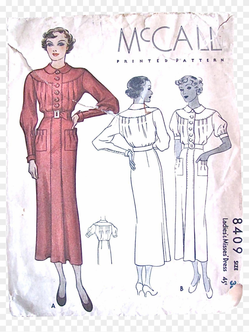 Misses Dress, Mccall Pattern 8049, Vintage 1935, Factory - Vintage Clothing Clipart #5963072
