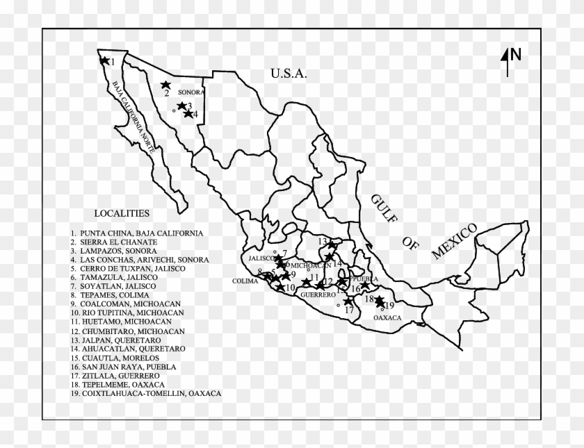 Map With Gastropod Localities In Mexico - Chumbitaro Michoacan Map Clipart #5963960