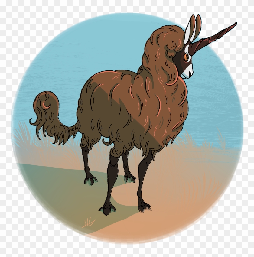 Image Of A Brown And Very Wooly Goat, With One Spiral - Illustration Clipart #5965472