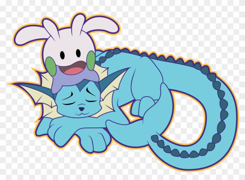 Vaporeon Resting With His Friend Goomy - Cartoon Clipart