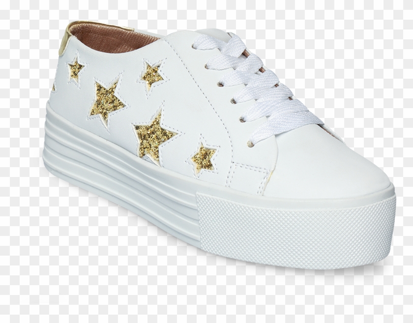 13-238 Tenis Blanco Con Estrellas Doradas - Skate Shoe Clipart