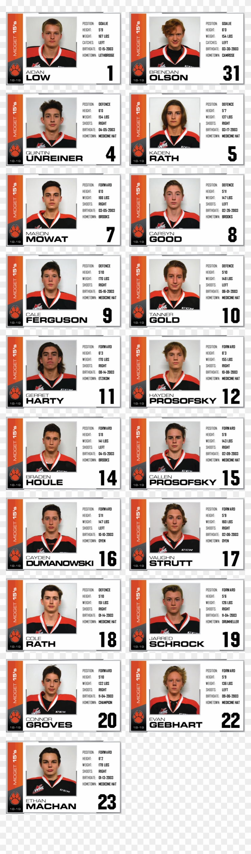 Midget 15's Roster Web Clipart #5969726