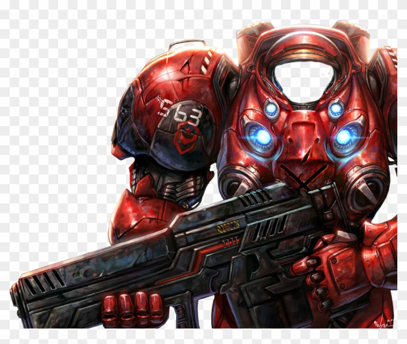#suit #space #starcraft #marine #mask #red #gun #soldier - Starcraft Red Marine Clipart