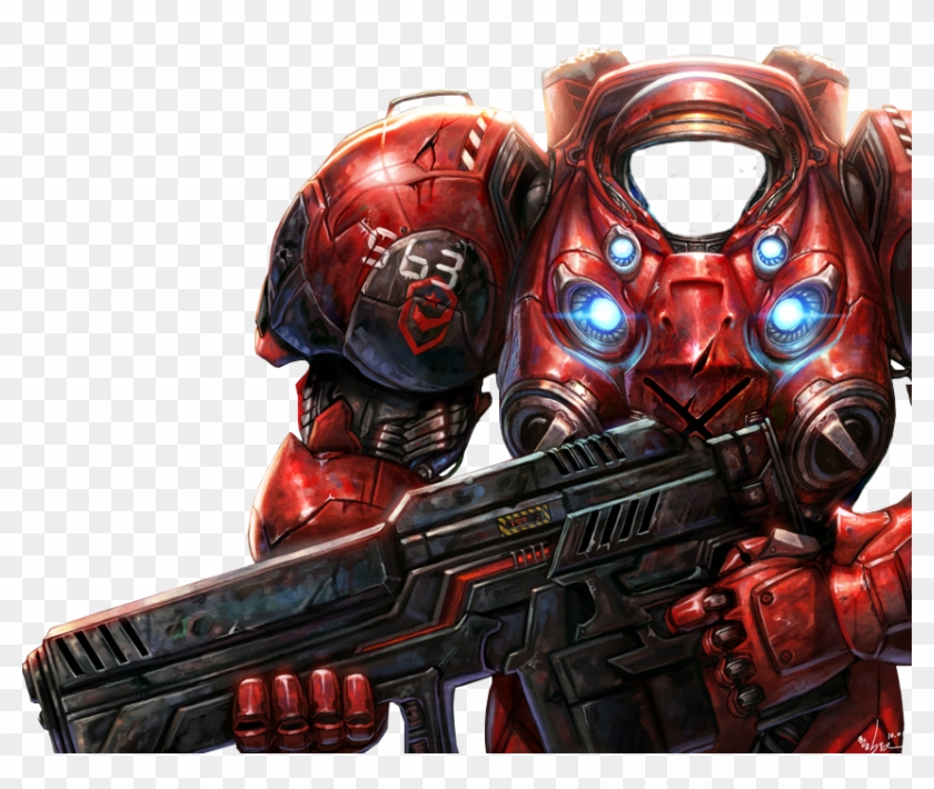 #suit #space #starcraft #marine #mask #red #gun #soldier - Starcraft Red Marine Clipart #5969960