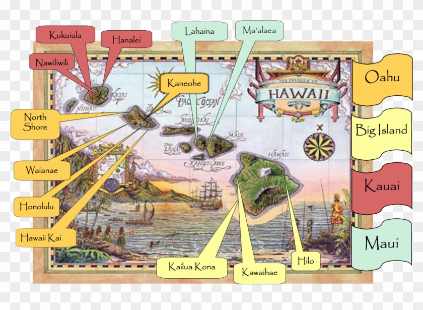 Hawaiian Islands Antique Map Clipart