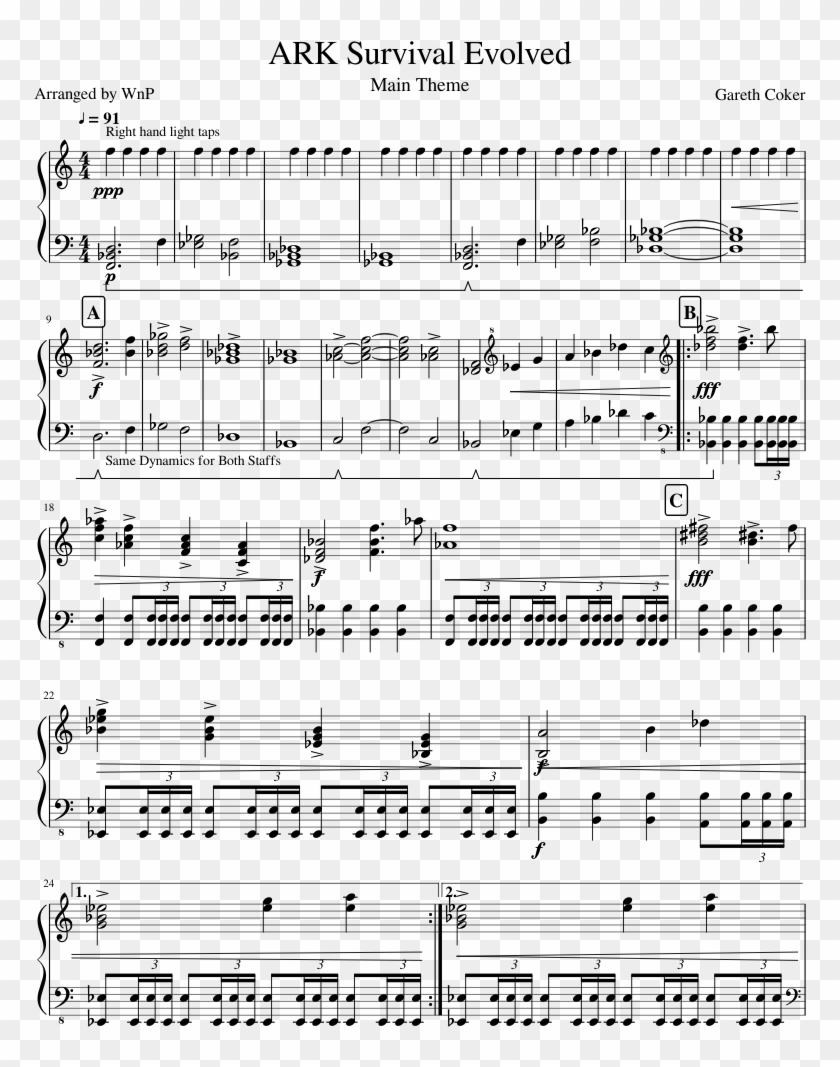 Ark Survival Evolved Main Theme Sheet Music For Piano - Fargo Sheet Music Clipart