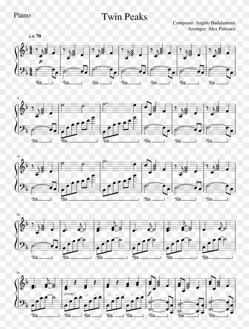 Twin Peaks Sheet Music Composed By Composer - Partition Piano Shallow Clipart