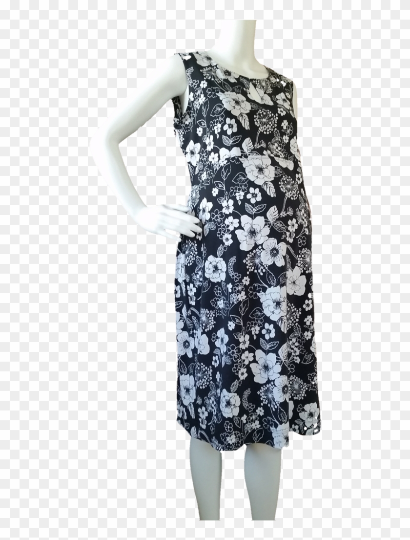 Liz Lange Maternity Black & White Floral Print Shift - Day Dress Clipart