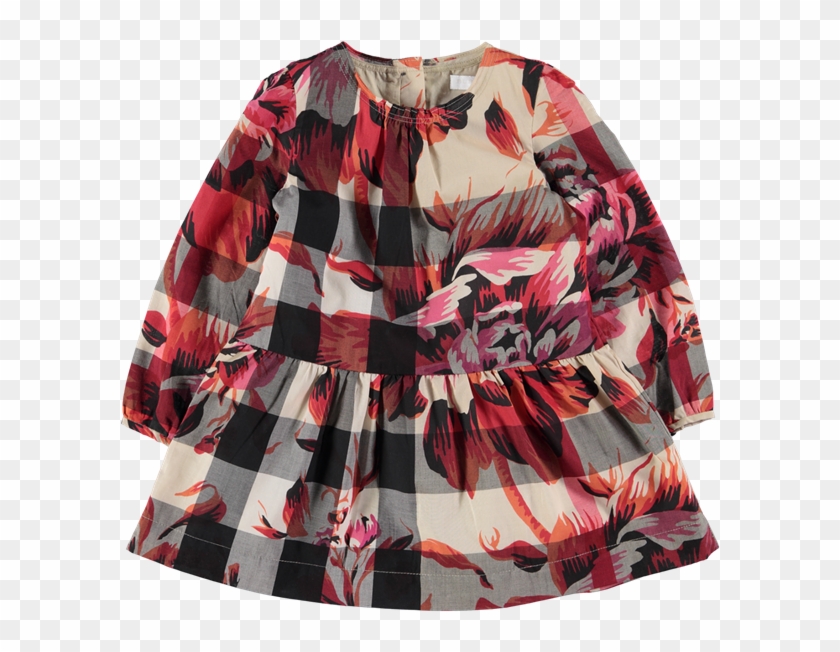Babies Check Detail Floral Print Dress Beige Multi - Blouse Clipart #5976124