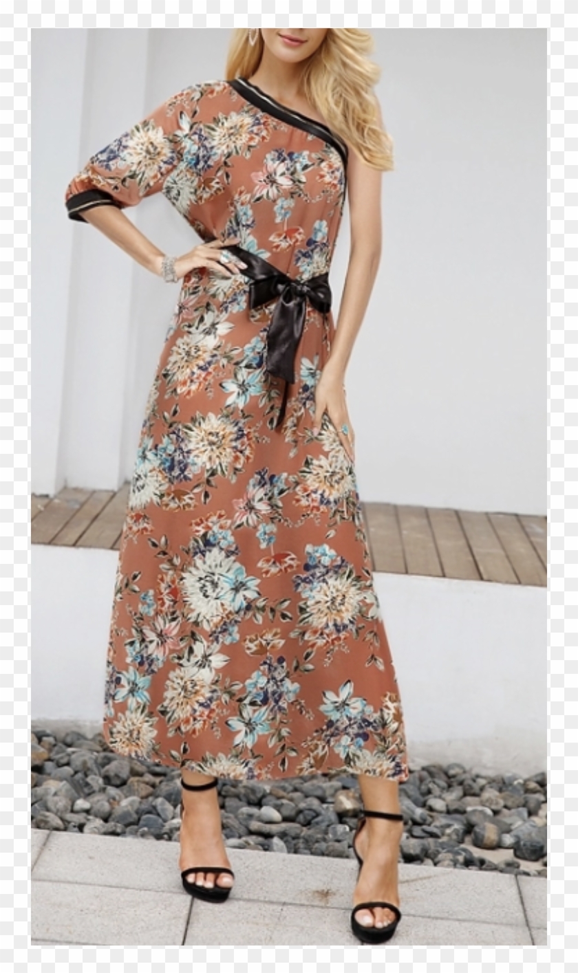 Diana Floral Print One Shoulder Maxi - Gown Clipart