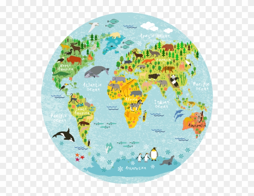 Animals World Map Puzzle Clipart #5976917