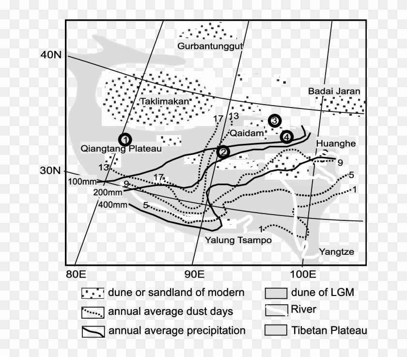 Distribution Of The Modern And Last Glacial Sand Dunes, - Line Art Clipart