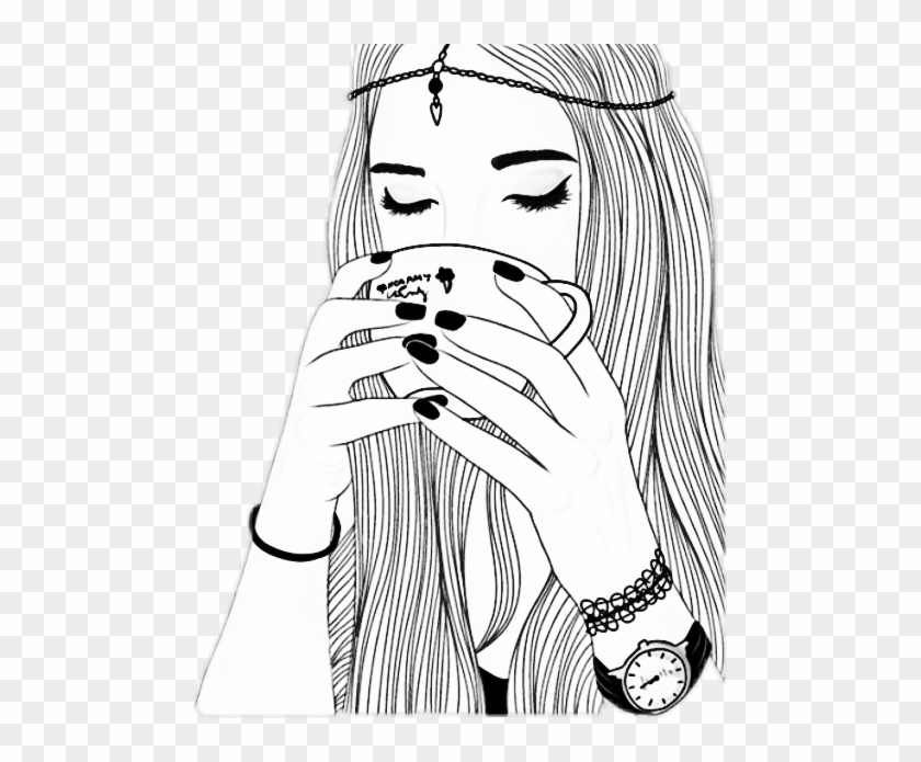 #cabello #cafe #chicas #stikers #tmblr #png - Girl Outline Clipart