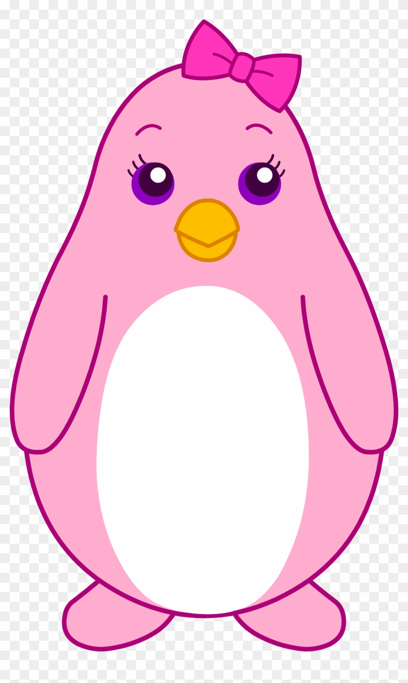 Pink Penguin With Bow Free Clip Art - Easy Penguin Coloring Pages - Png Download