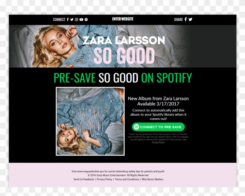 Zara Larsson So Good Michele Presave For Spotify - Pre Save Page Spotify Clipart