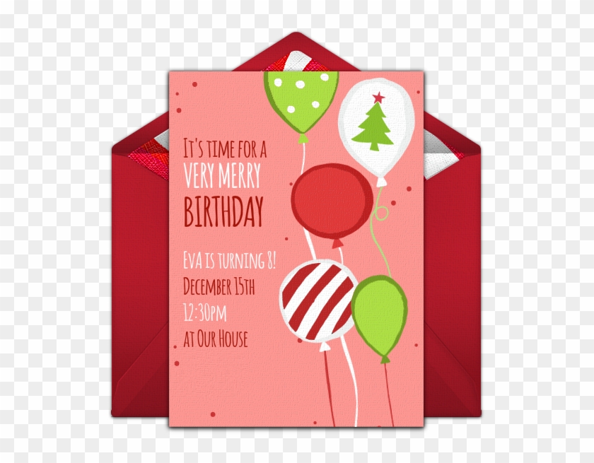 Christmas Birthday Balloons Online Invitation - Greeting Card Clipart
