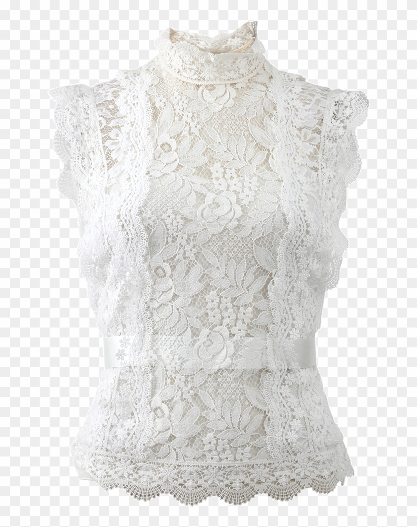 Loading Zoom - Sleeveless High Neckline Lace Blouse Clipart #60586
