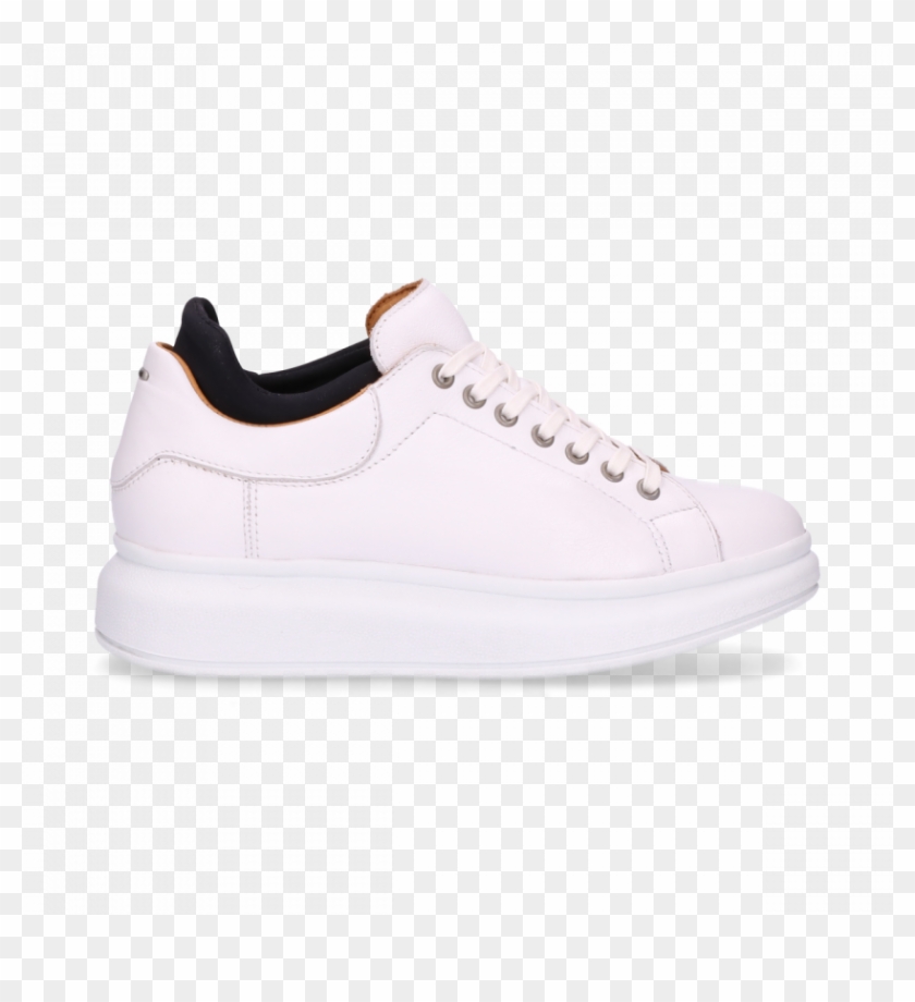 White Lace Up Sneaker Smooth Leather With Neoprene - Skate Shoe Clipart