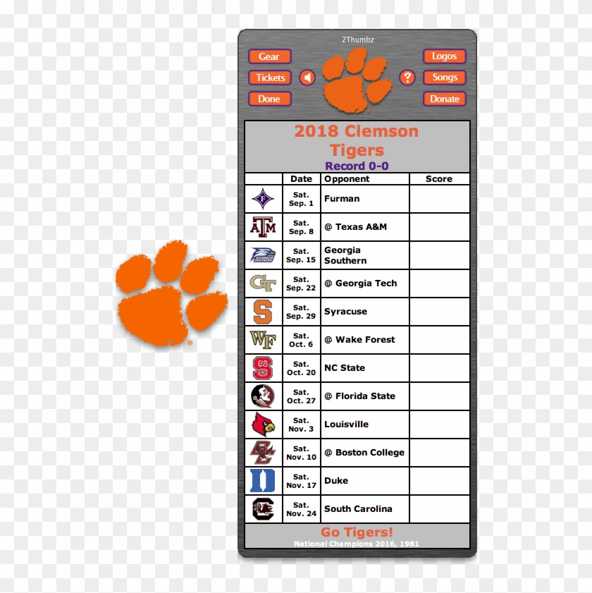 Get Your 2018 Clemson Tigers Football Schedule Dashboard - 2018 Clemson Football Schedule Clipart #64200