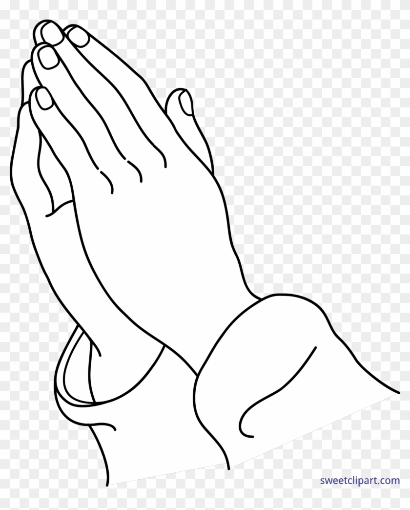 Praying Lineart Clip Art Hands Baseball - White Praying Hands Black Background - Png Download