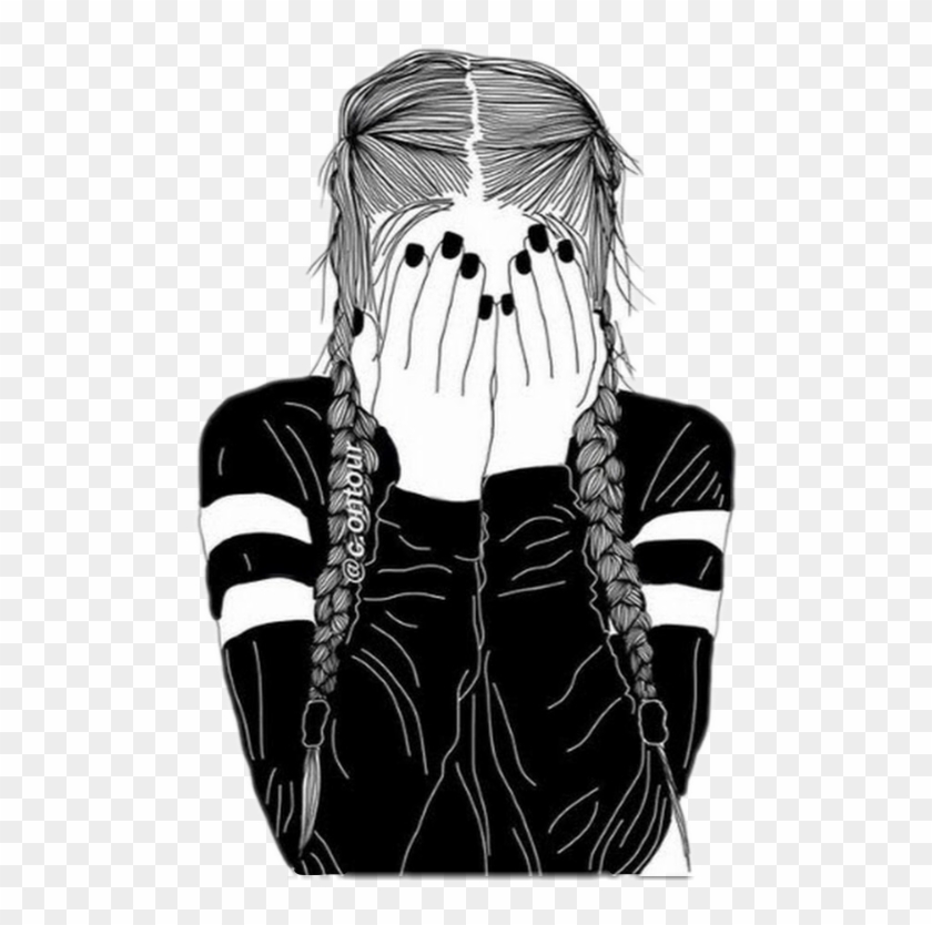 Girl Tumblr Outline Freetoedit - Drawing Of A Girl With Braids Clipart
