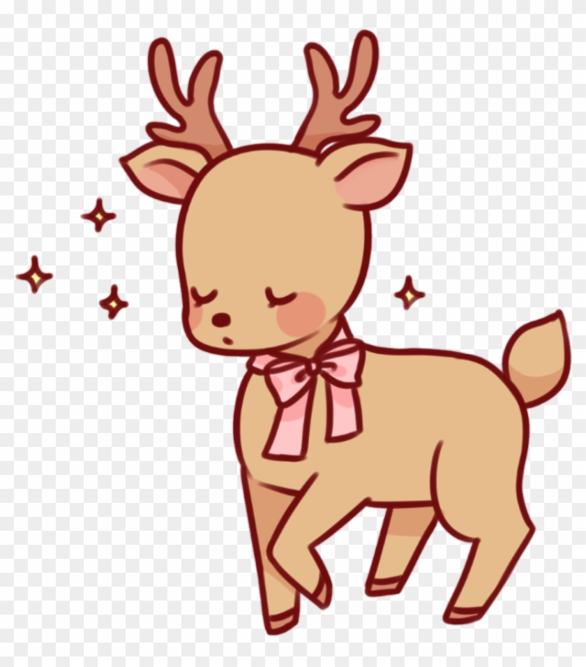 Deer Brown Pink Bow Cute Yellow Sparkle Sparkles Kawaii - Kawaii Deer Clip Art - Png Download #601239